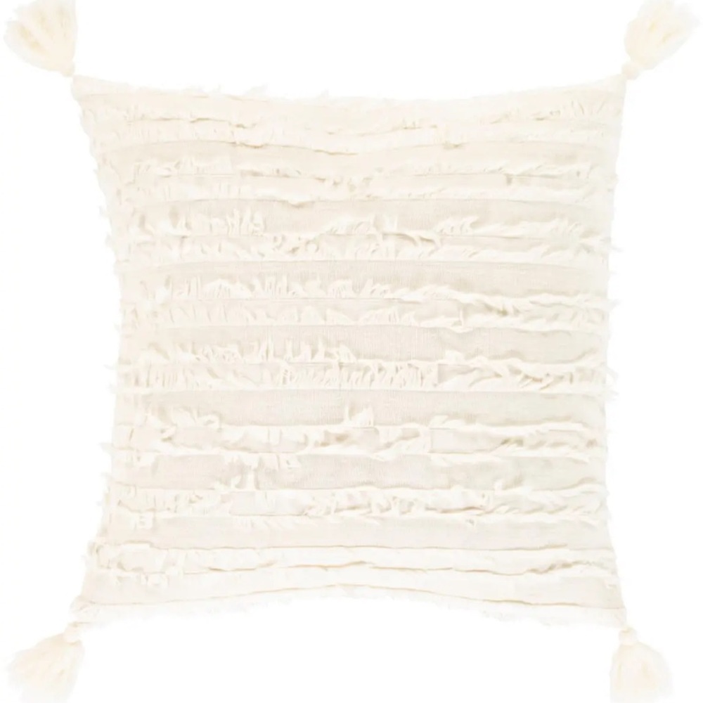 New Surya Sereno 20" x 20" Ivory Pillow Cover SEN001-2020 Tassel Fringe Cushion